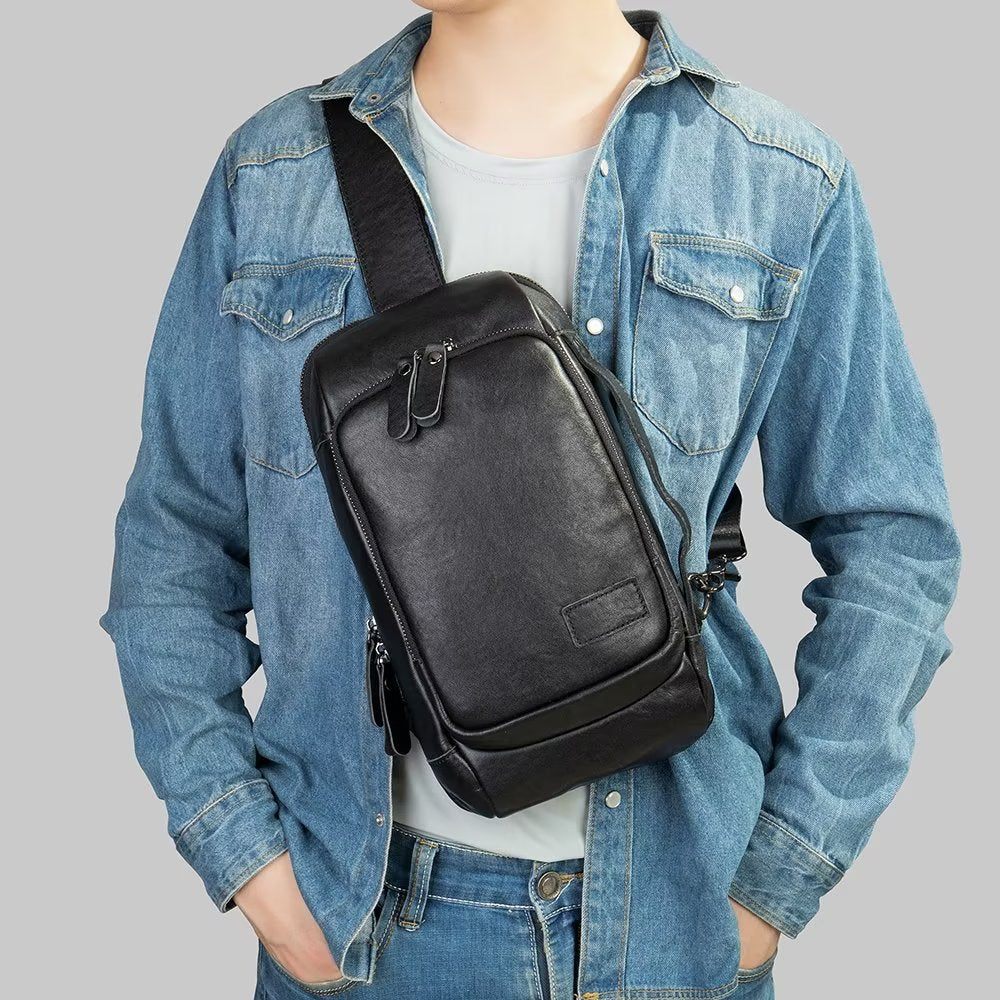 Sacs À Bandoulière Pour Hommes Sac Poitrine Vintage Dos Élégant - Noir