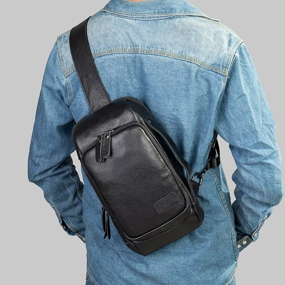 Sacs À Bandoulière Pour Hommes Sac Poitrine Vintage Dos Élégant - Noir