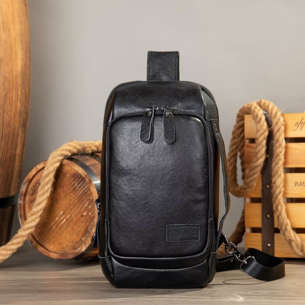 Sacs À Bandoulière Pour Hommes Sac Poitrine Vintage Dos Élégant - Noir