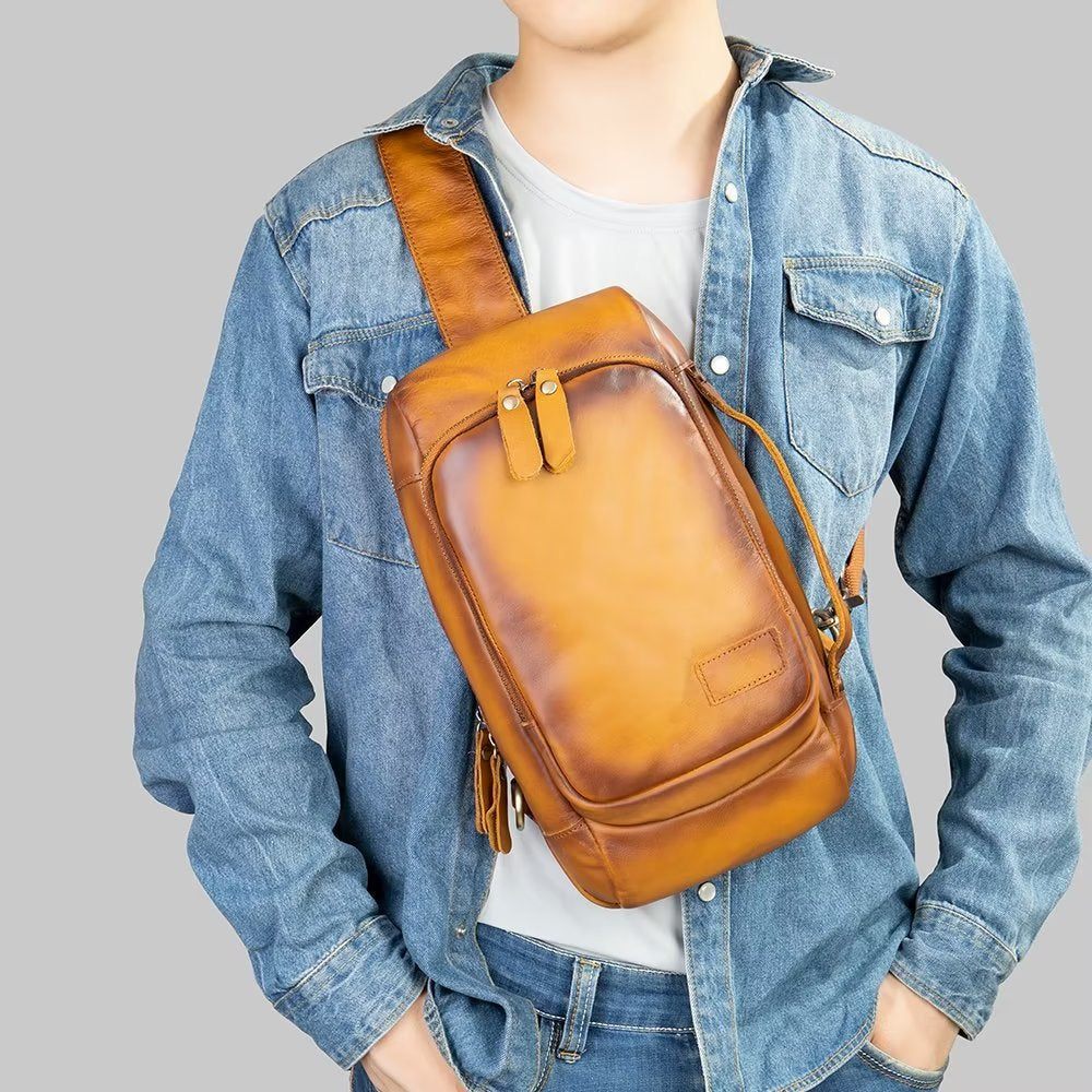 Sacs À Bandoulière Pour Hommes Sac Poitrine Vintage Dos Élégant - Marron