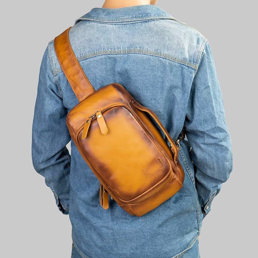 Sacs À Bandoulière Pour Hommes Sac Poitrine Vintage Dos Élégant - Marron