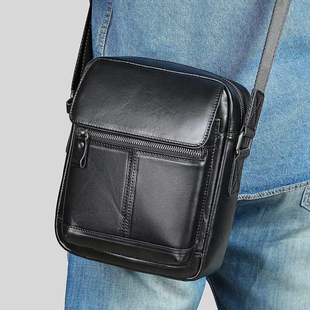 Sacs À Bandoulière Pour Hommes Sac Rabat Cuir Luxe - Noir