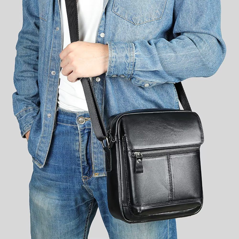 Sacs À Bandoulière Pour Hommes Sac Rabat Cuir Luxe - Noir