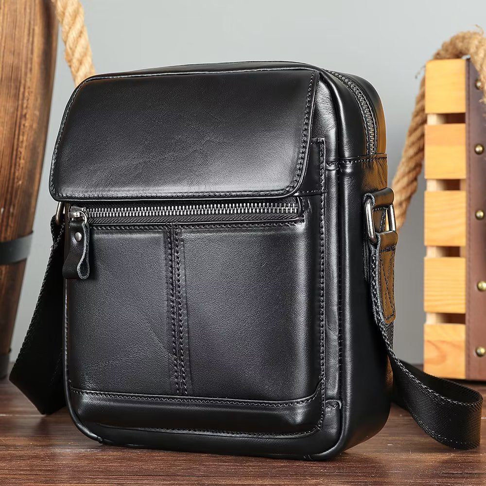 Sacs À Bandoulière Pour Hommes Sac Rabat Cuir Luxe - Noir