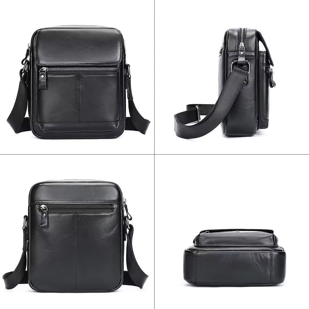 Sacs À Bandoulière Pour Hommes Sac Rabat Cuir Luxe - Noir