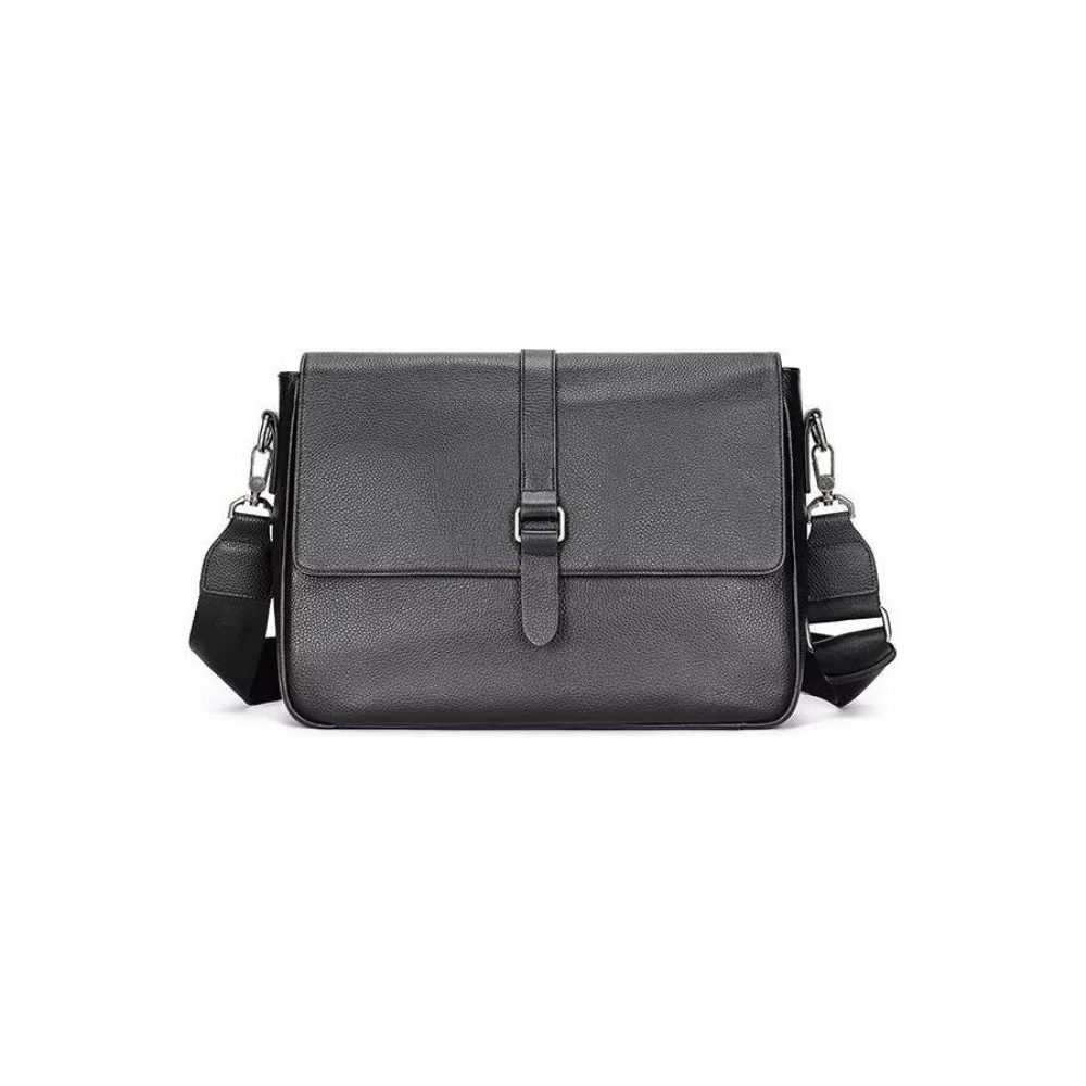 Sacs À Bandoulière Pour Hommes Sac Rabat Cuir Véritable Luxe - Noir