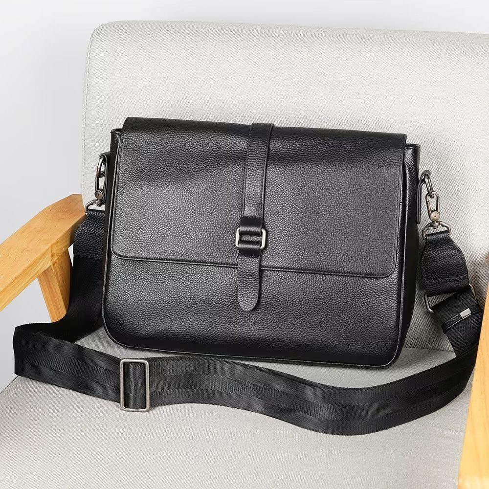 Sacs À Bandoulière Pour Hommes Sac Rabat Cuir Véritable Luxe - Noir