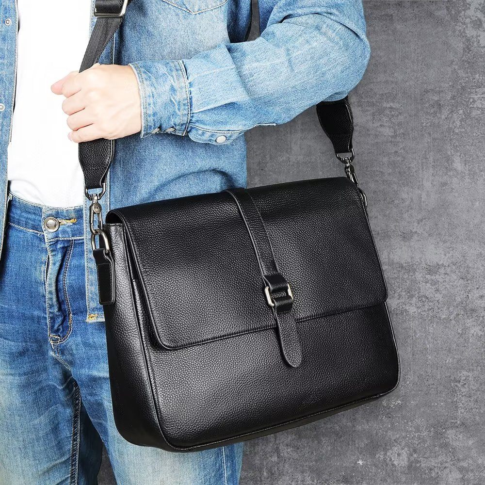 Sacs À Bandoulière Pour Hommes Sac Rabat Cuir Véritable Luxe - Noir