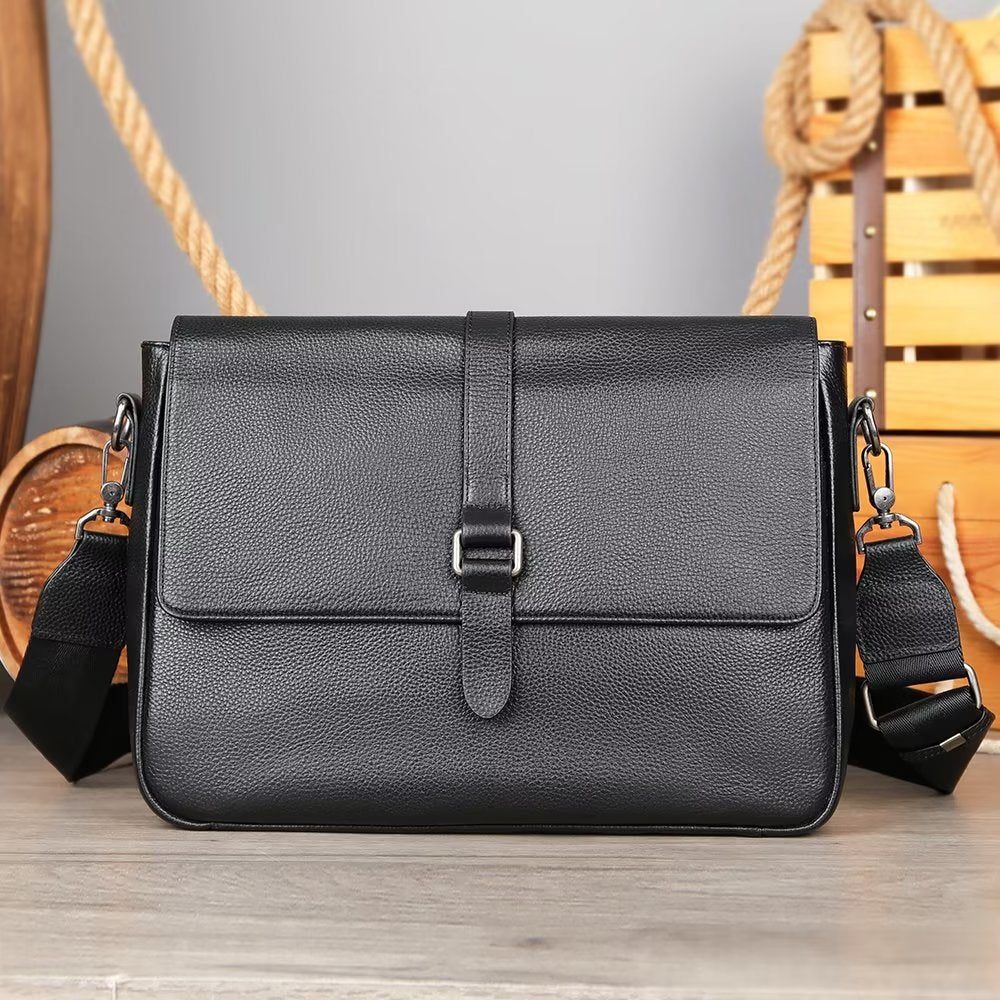 Sacs À Bandoulière Pour Hommes Sac Rabat Cuir Véritable Luxe - Noir