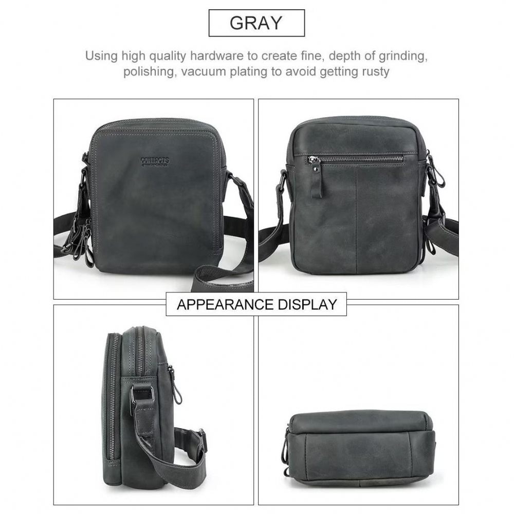 Sacs À Bandoulière Pour Hommes Sac Robuste Cuir Crazy Horse Élégant - Gris