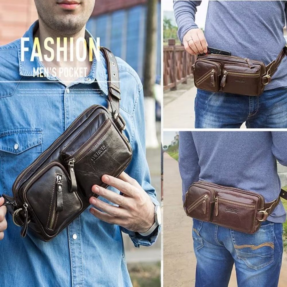 Sacs À Bandoulière Pour Hommes Sac Taille Athlétique Luxe Multifonctionnel - Café