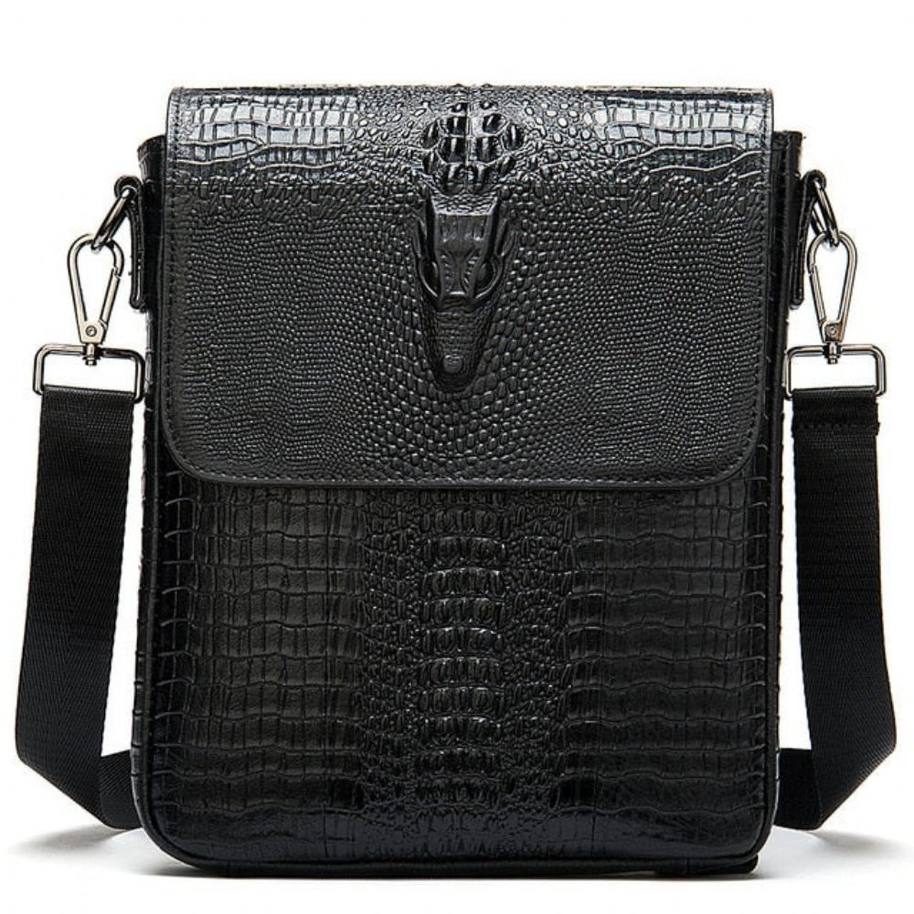 Sacs À Bandoulière Pour Hommes Sac Vintage Cuir Crocodile Luxe - Noir