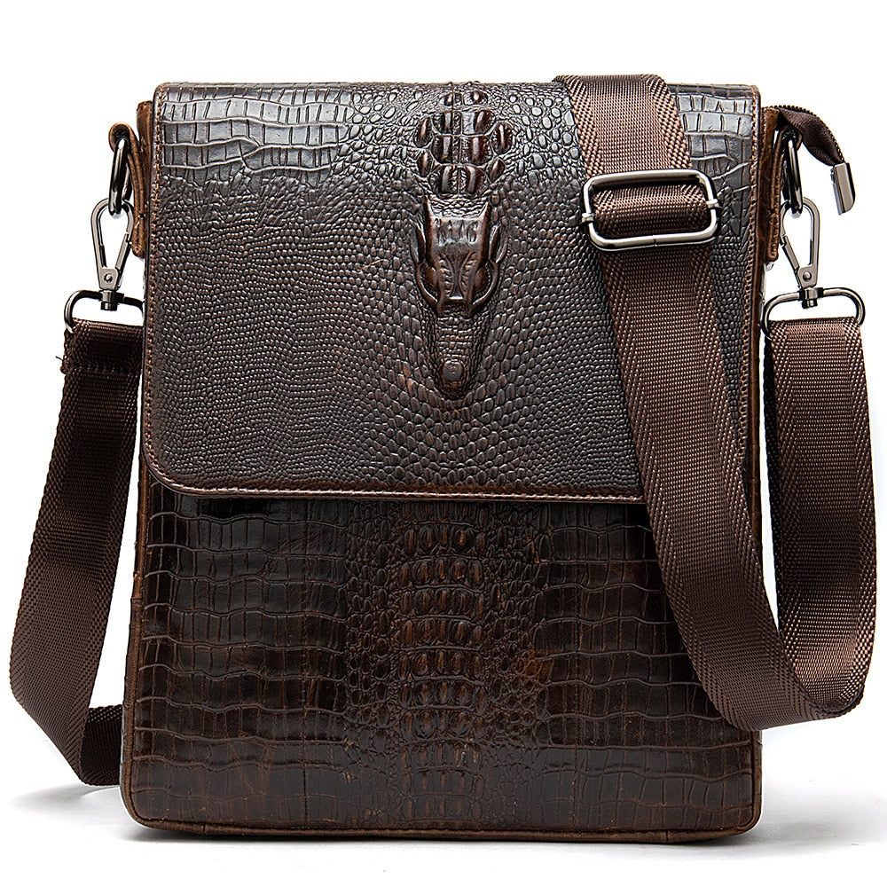 Sacs À Bandoulière Pour Hommes Sac Vintage Cuir Crocodile Luxe - Café