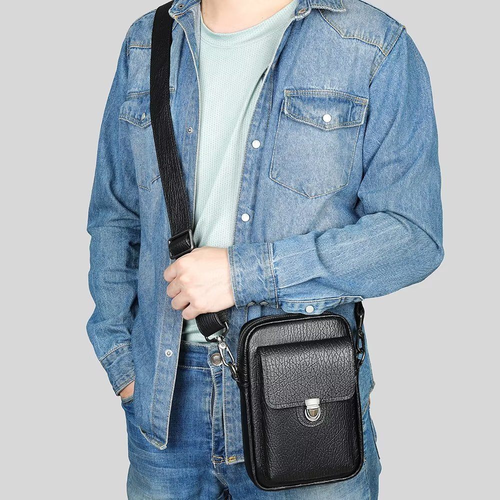 Sacs À Bandoulière Pour Hommes Sac Vintage Rabat Cuir Véritable Luxe - Noir