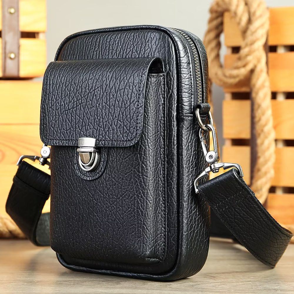 Sacs À Bandoulière Pour Hommes Sac Vintage Rabat Cuir Véritable Luxe - Noir