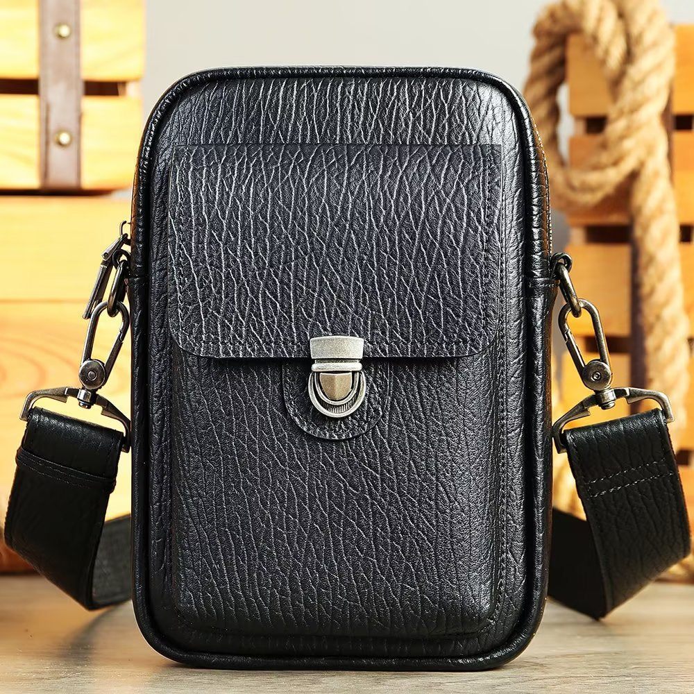 Sacs À Bandoulière Pour Hommes Sac Vintage Rabat Cuir Véritable Luxe - Noir