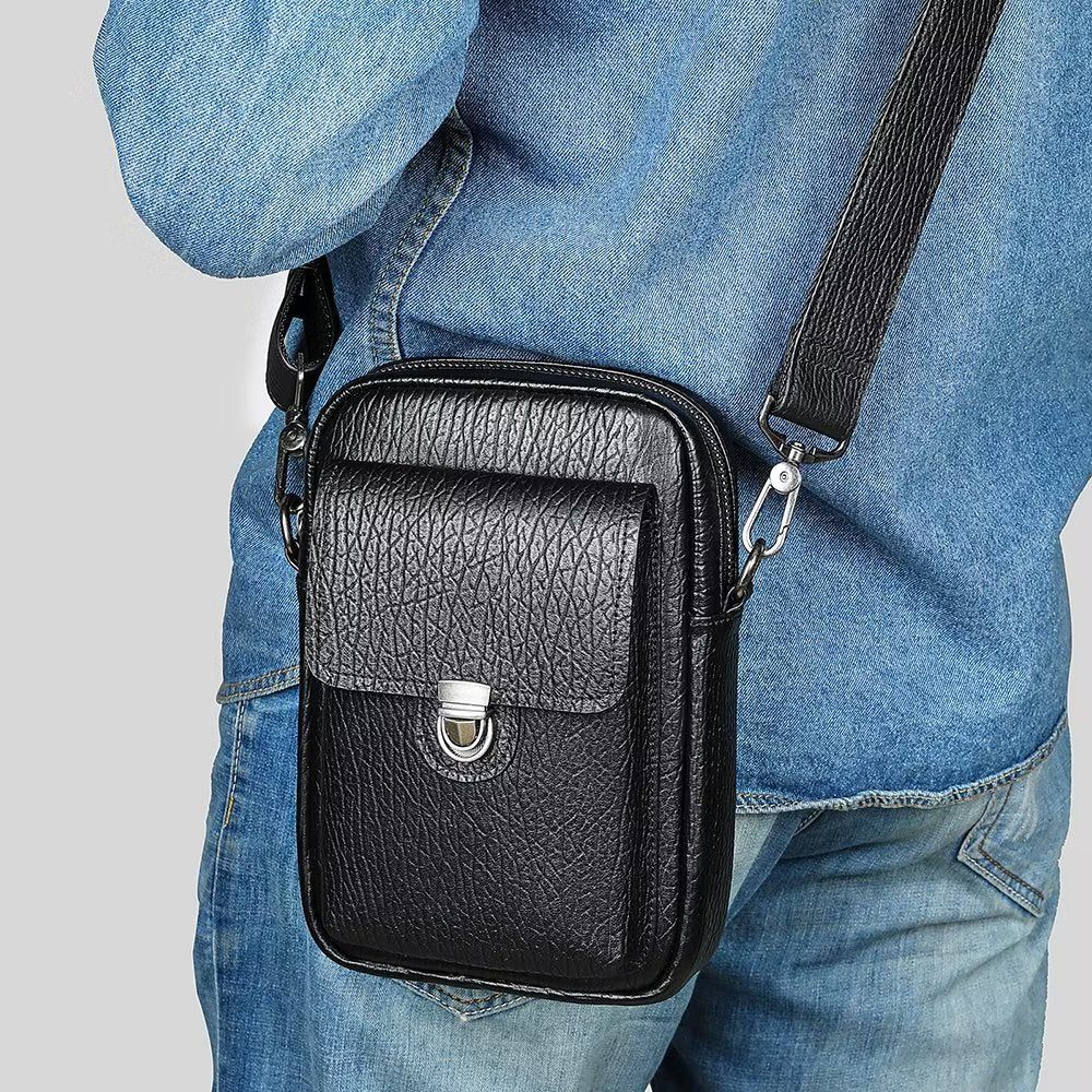 Sacs À Bandoulière Pour Hommes Sac Vintage Rabat Cuir Véritable Luxe - Noir