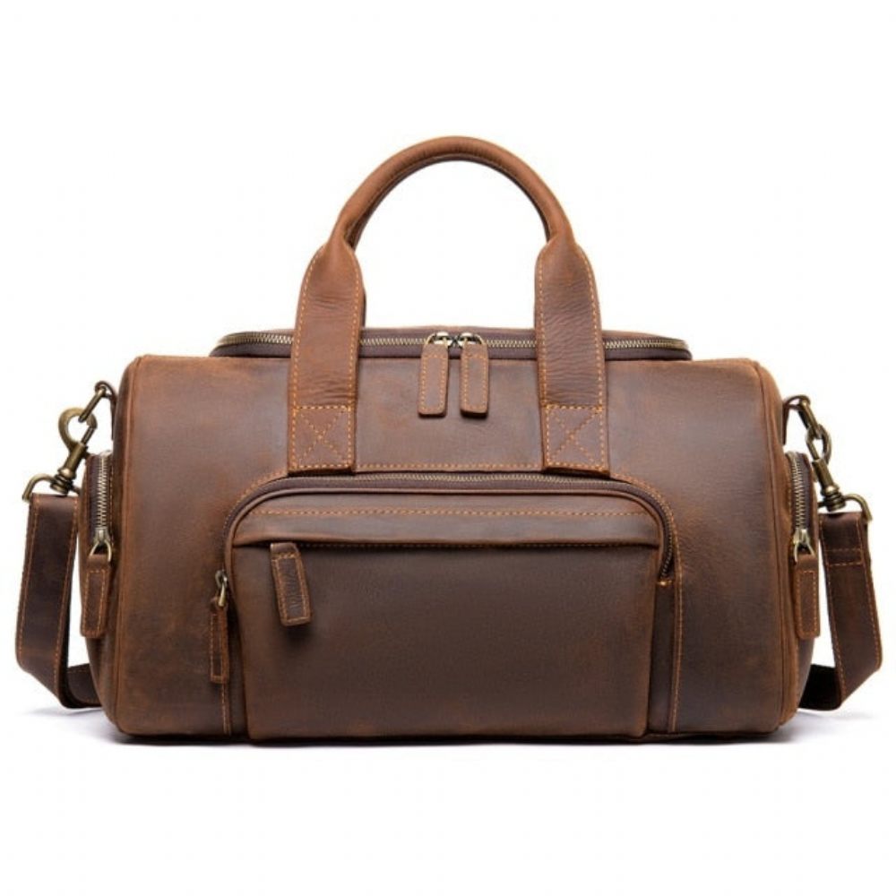 Sacs À Bandoulière Pour Hommes Sac Voyage Cuir Rétro Chic Avec Fermeture Éclair - Marron