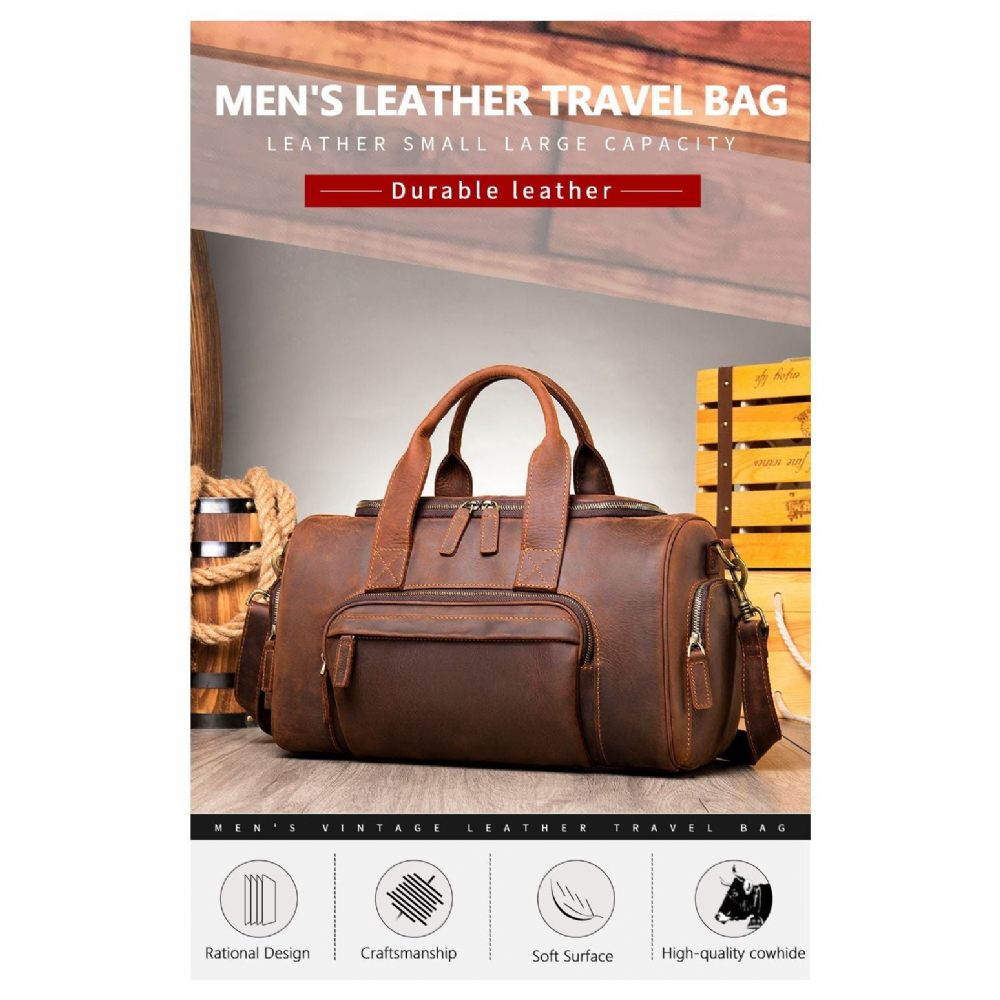 Sacs À Bandoulière Pour Hommes Sac Voyage Cuir Rétro Chic Avec Fermeture Éclair - Marron