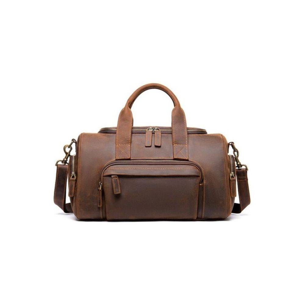 Sacs À Bandoulière Pour Hommes Sac Voyage Cuir Rétro Chic Avec Fermeture Éclair - Marron