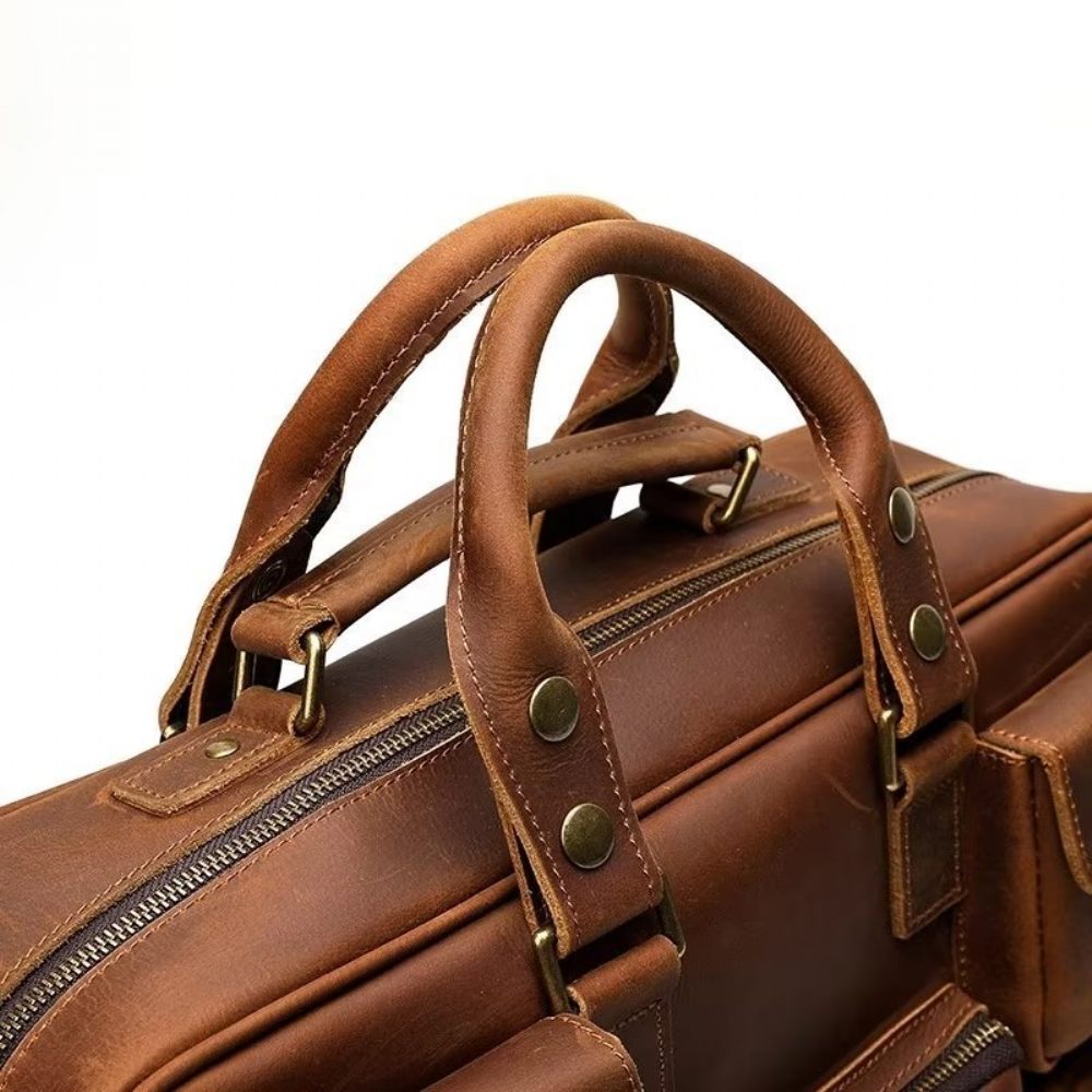 Sacs À Bandoulière Pour Hommes Sac Voyage Luxe Cuir Vache - Marron