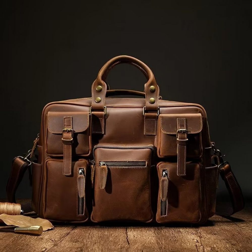 Sacs À Bandoulière Pour Hommes Sac Voyage Luxe Cuir Vache - Marron