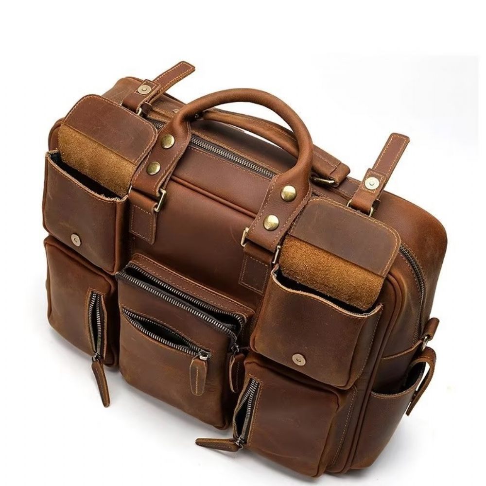 Sacs À Bandoulière Pour Hommes Sac Voyage Luxe Cuir Vache - Marron