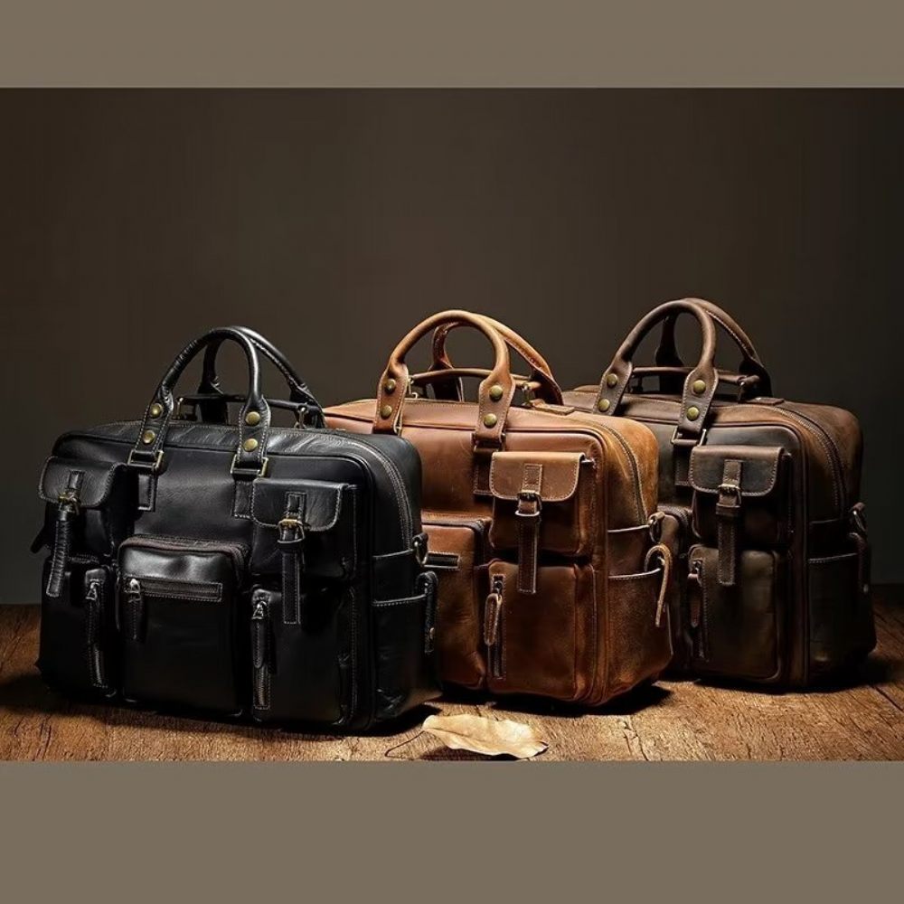 Sacs À Bandoulière Pour Hommes Sac Voyage Luxe Cuir Vache - Marron