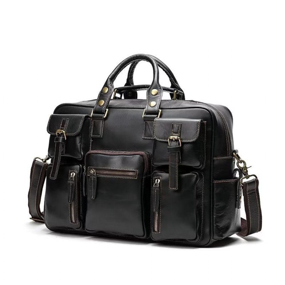 Sacs À Bandoulière Pour Hommes Sac Voyage Luxe Cuir Vache - Noir