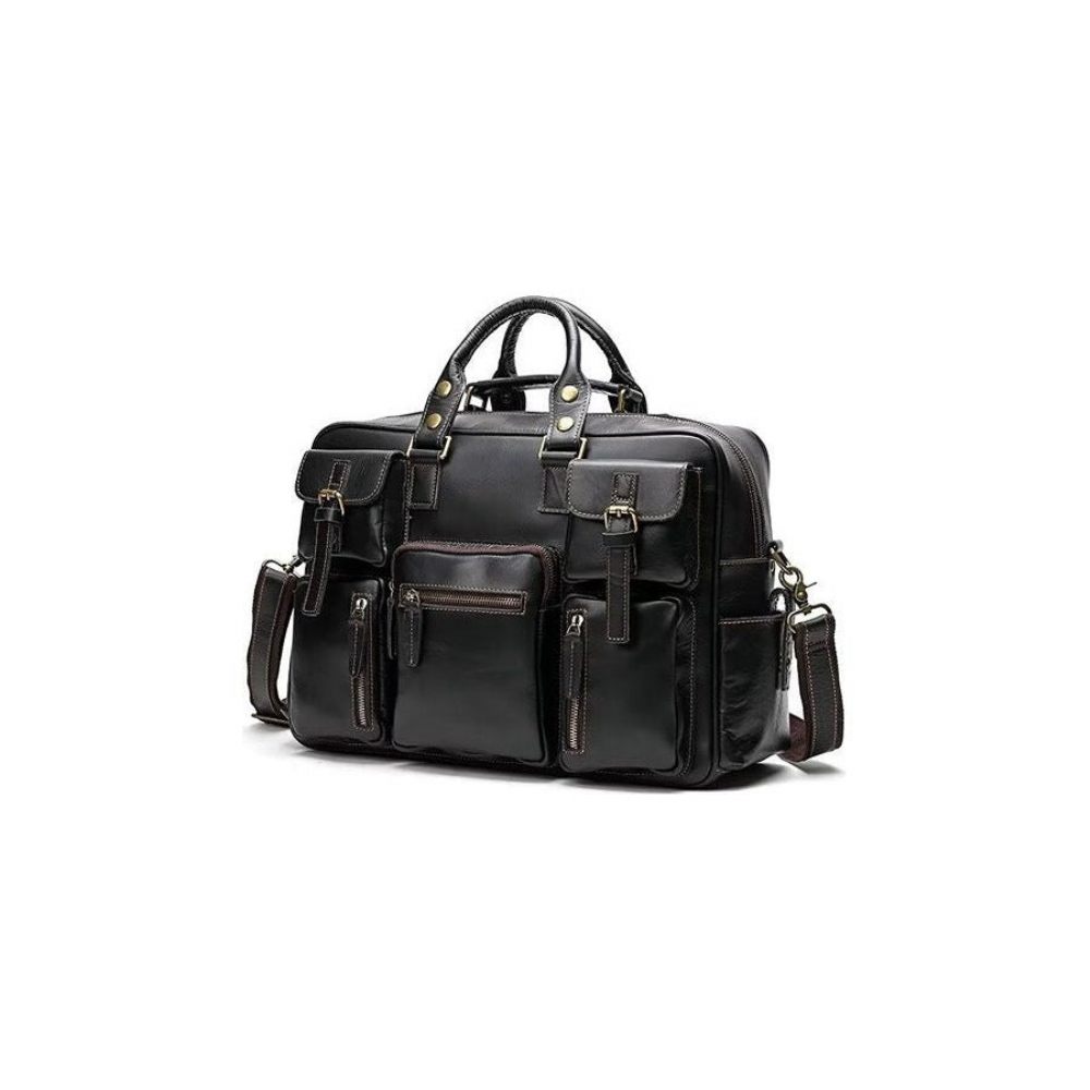 Sacs À Bandoulière Pour Hommes Sac Voyage Luxe Cuir Vache - Noir