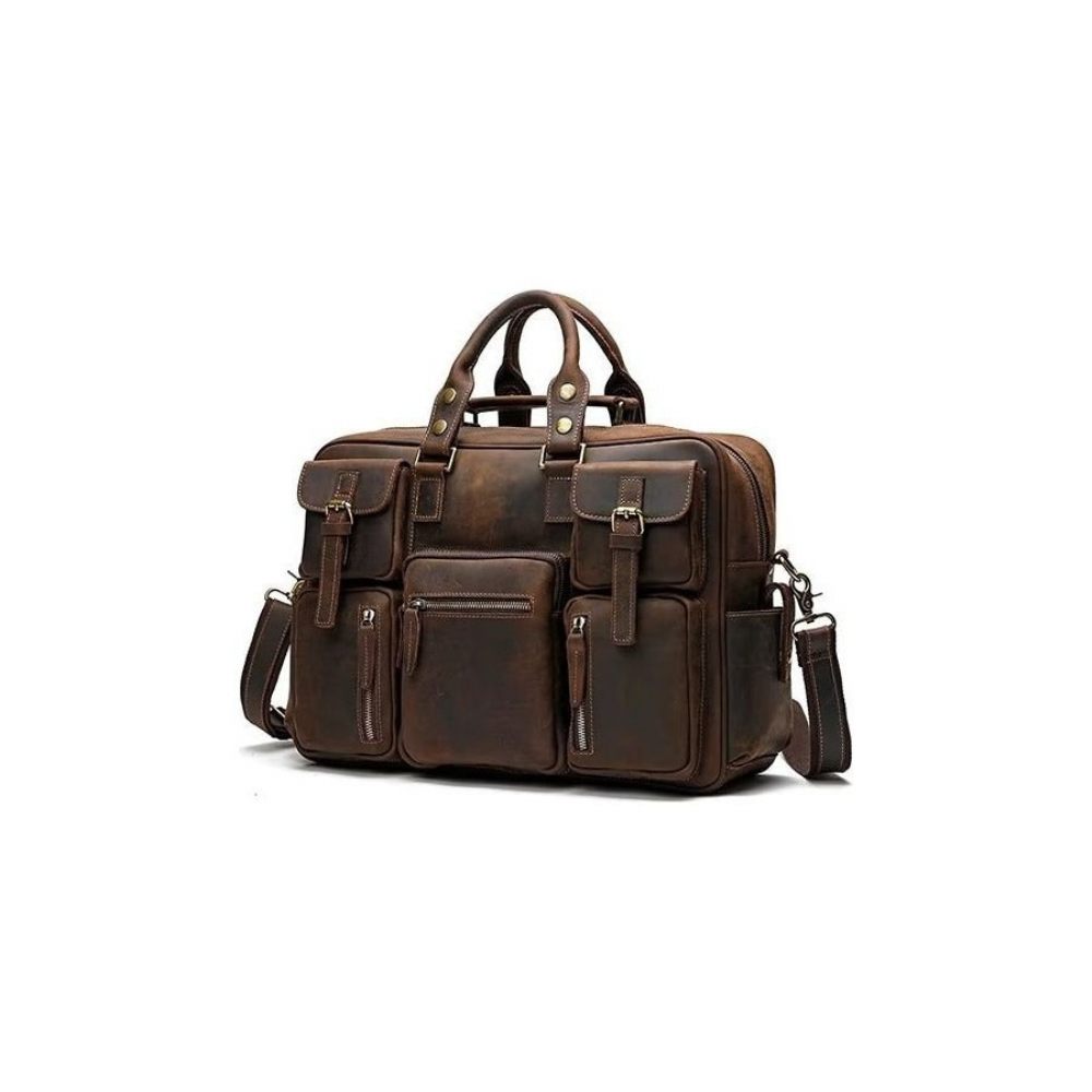 Sacs À Bandoulière Pour Hommes Sac Voyage Luxe Cuir Vache - Café