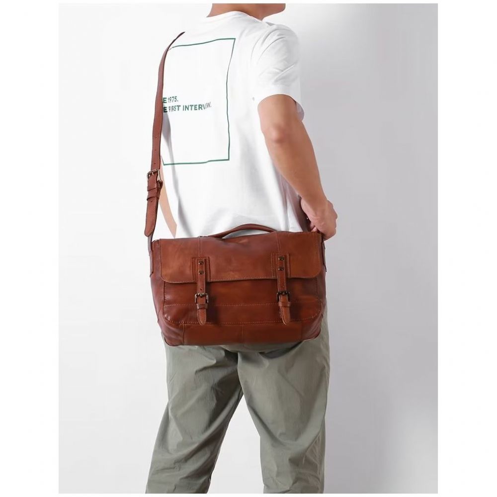 Sacs À Bandoulière Pour Hommes Sac Voyage Luxe Cuir Vache - Marron