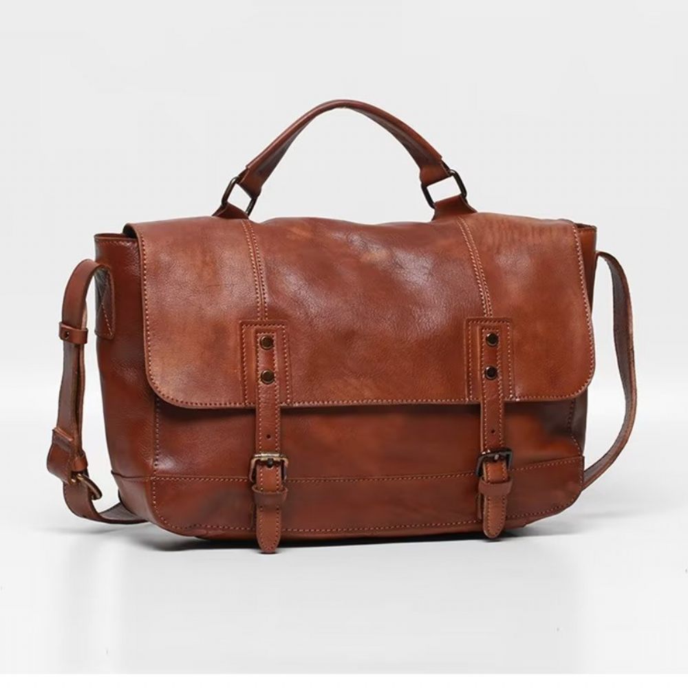 Sacs À Bandoulière Pour Hommes Sac Voyage Luxe Cuir Vache - Marron