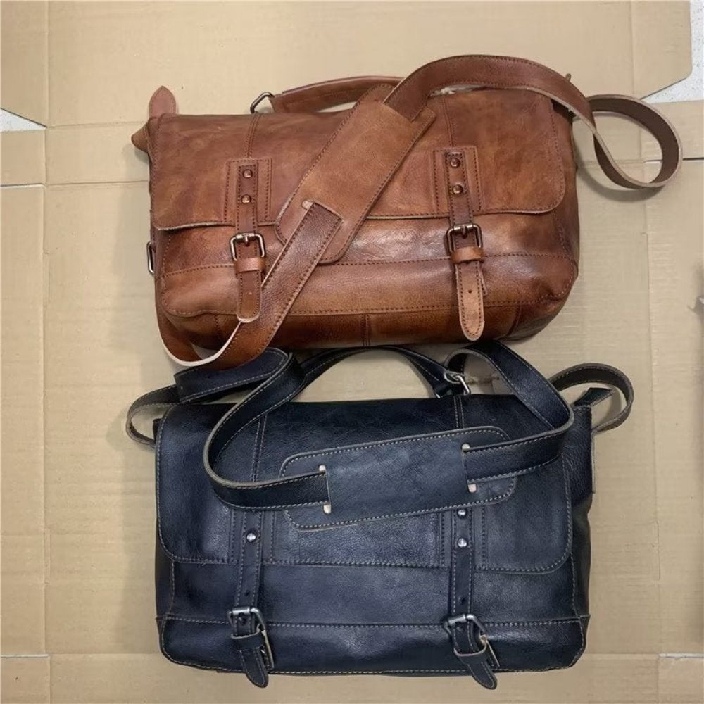 Sacs À Bandoulière Pour Hommes Sac Voyage Luxe Cuir Vache - Marron