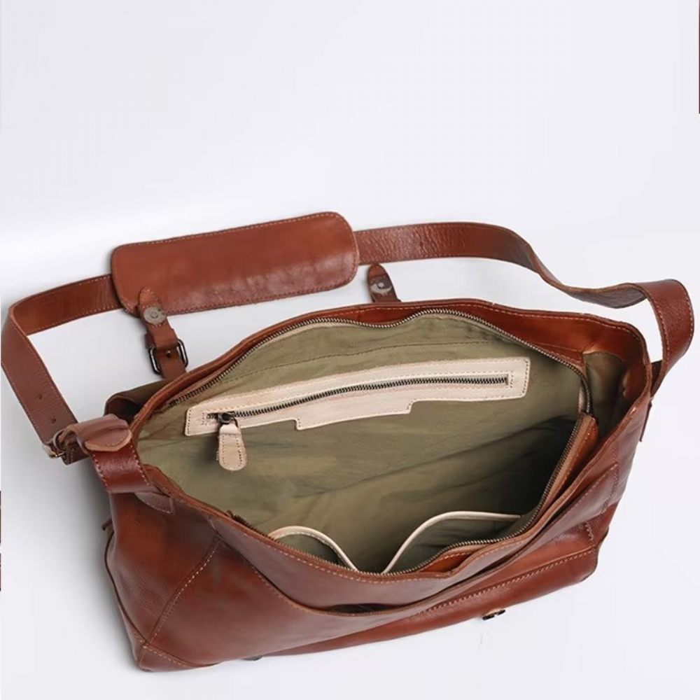 Sacs À Bandoulière Pour Hommes Sac Voyage Luxe Cuir Vache - Marron