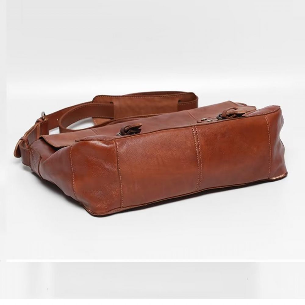 Sacs À Bandoulière Pour Hommes Sac Voyage Luxe Cuir Vache - Marron