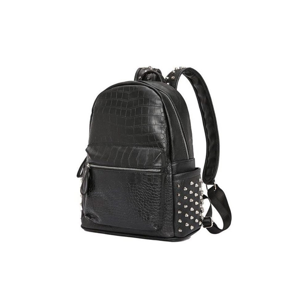 Sacs À Dos Pour Hommes Rivets Glissière Sac Poignée Chic - Noir