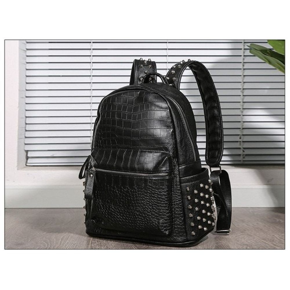 Sacs À Dos Pour Hommes Rivets Glissière Sac Poignée Chic - Noir