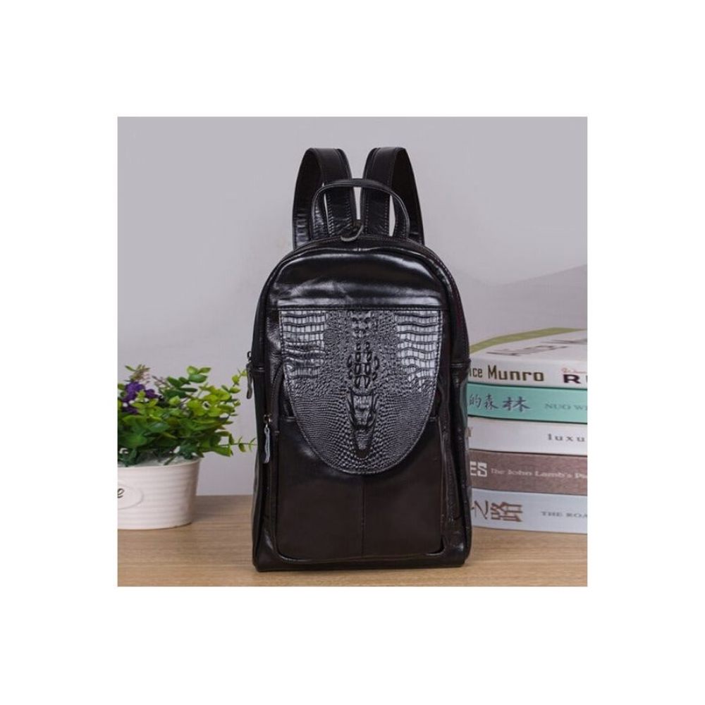 Sacs À Dos Pour Hommes Sac Bandoulière Cuir Exotique Motif D'alligator - Noir