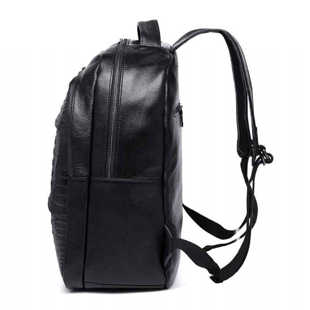 Sacs À Dos Pour Hommes Sac Luxe Cuir Plissé Croctex Avec Fermeture Éclair - Noir