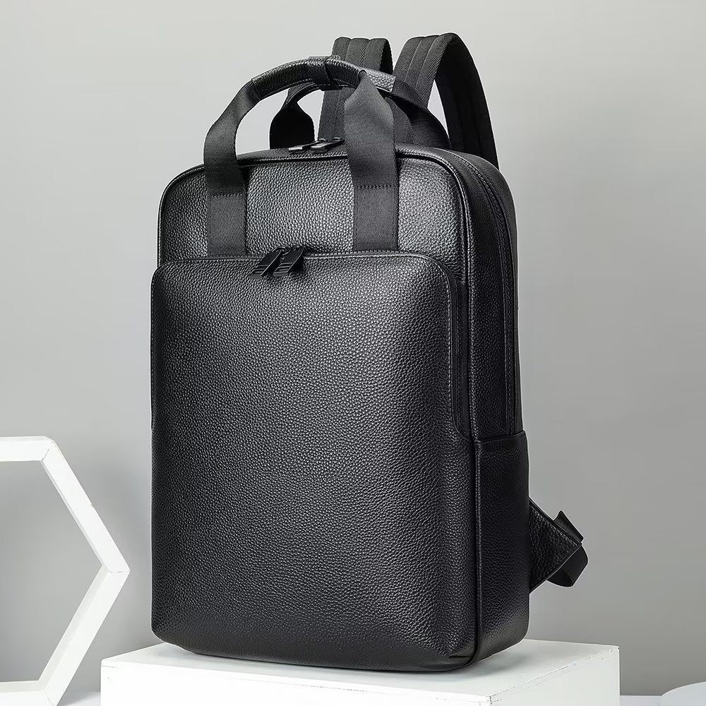 Sacs À Dos Pour Hommes Sac Ordinateur Portable Voyage D'affaires Cuir Vache - Noir