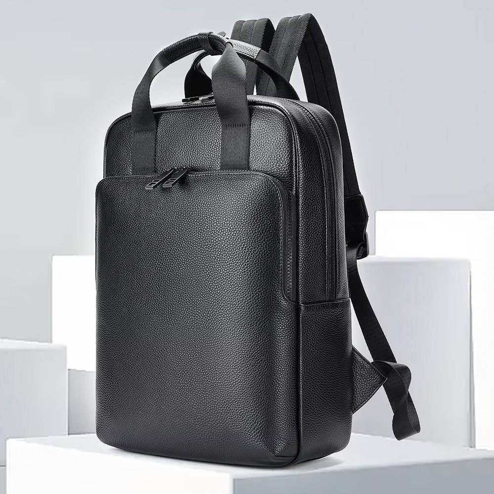 Sacs À Dos Pour Hommes Sac Ordinateur Portable Voyage D'affaires Cuir Vache - Noir