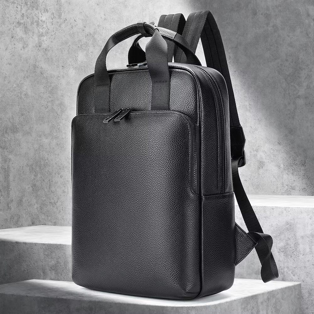 Sacs À Dos Pour Hommes Sac Ordinateur Portable Voyage D'affaires Cuir Vache - Noir