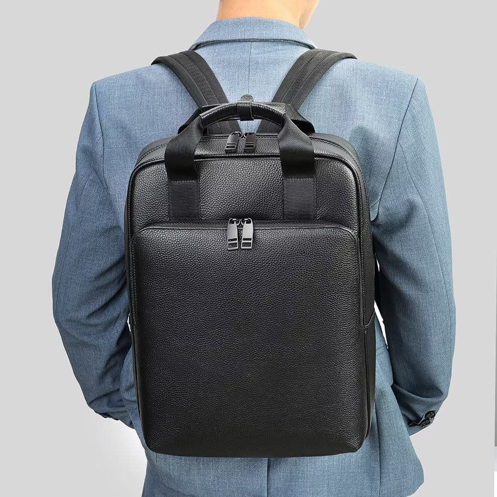 Sacs À Dos Pour Hommes Sac Ordinateur Portable Voyage D'affaires Cuir Vache - Noir