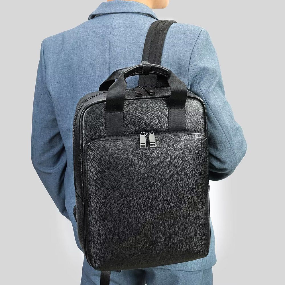 Sacs À Dos Pour Hommes Sac Ordinateur Portable Voyage D'affaires Cuir Vache - Noir