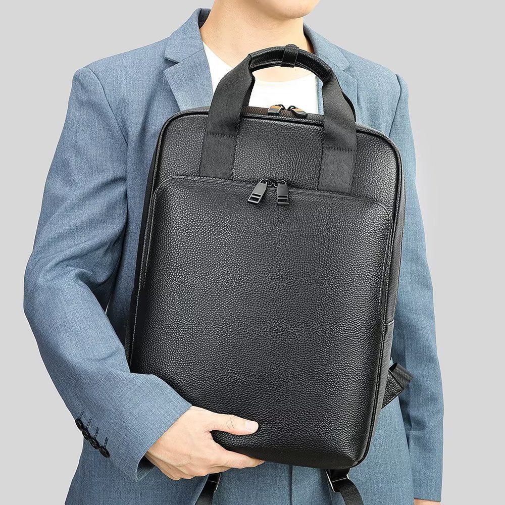 Sacs À Dos Pour Hommes Sac Ordinateur Portable Voyage D'affaires Cuir Vache - Noir