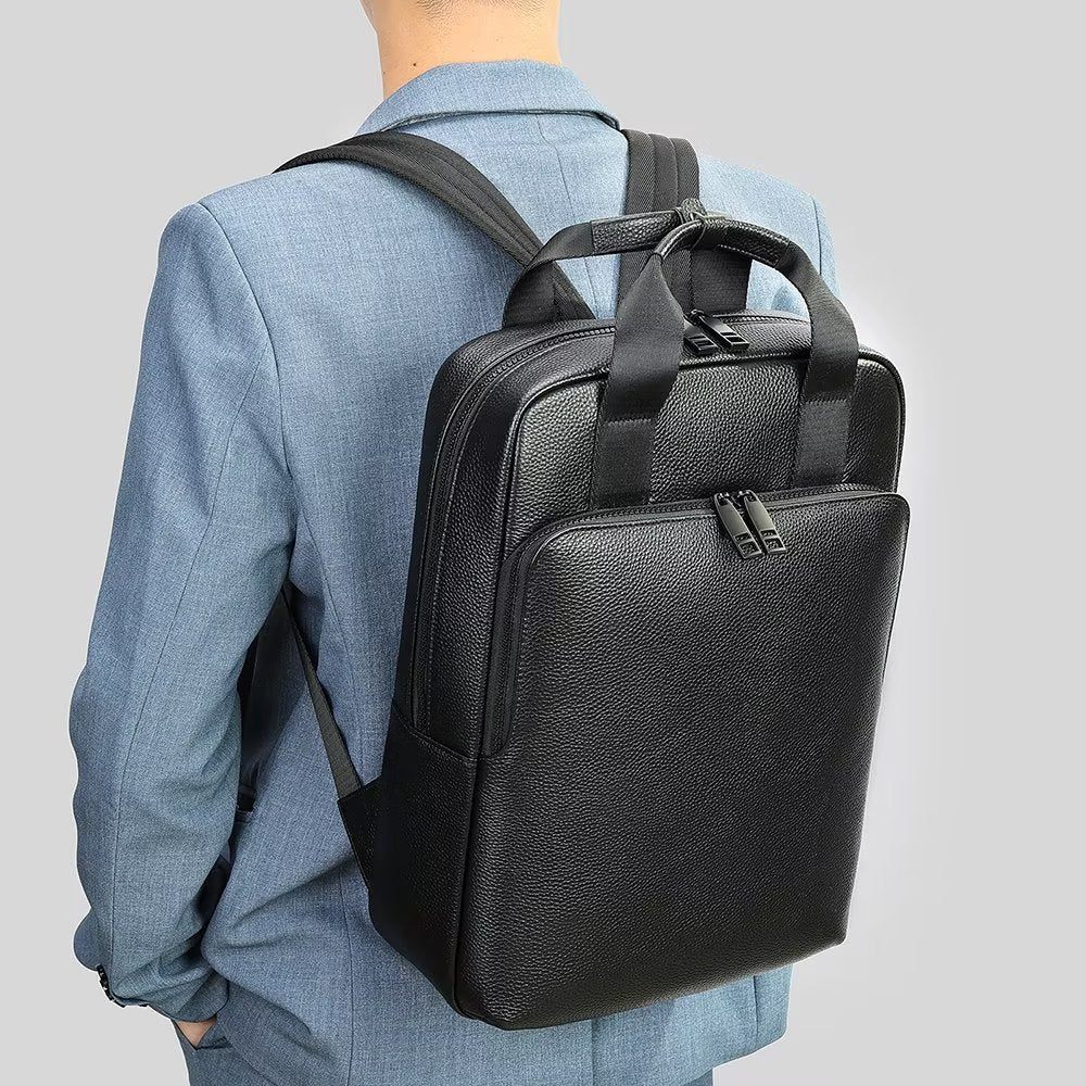 Sacs À Dos Pour Hommes Sac Ordinateur Portable Voyage D'affaires Cuir Vache - Noir