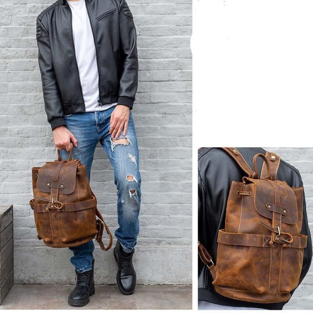 Sacs À Dos Pour Hommes Sac Souple Vintage - Café