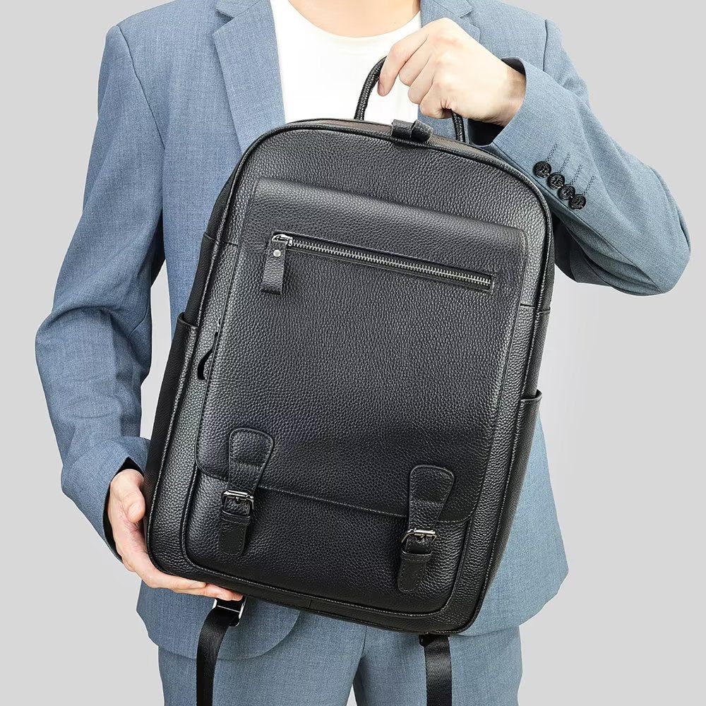 Sacs À Dos Pour Hommes Sac Technologique Voyage D'affaires Cuir Vache - Noir