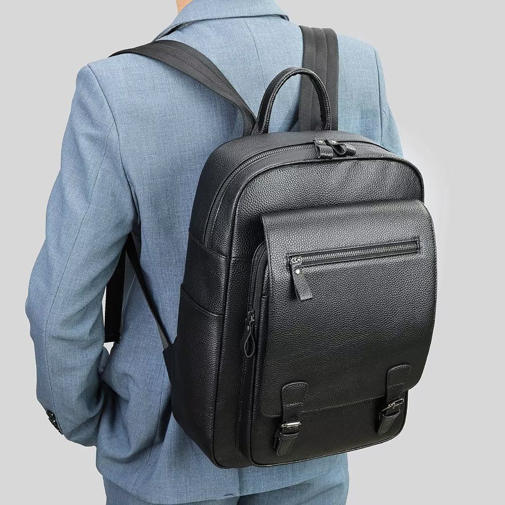 Sacs À Dos Pour Hommes Sac Technologique Voyage D'affaires Cuir Vache - Noir